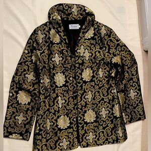 Lined Black & Gold Silk Jacket for Women